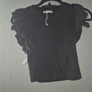 Zara Black Ruffled Crop Top